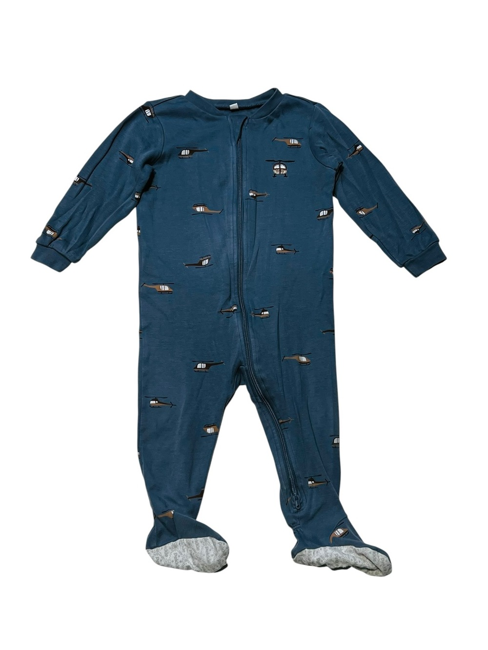 Navy Helicopter Print Footed One-Piece Pajamas for Kids